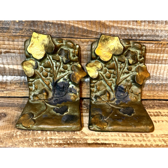 Antique McClelland Barclay Bronze Vining Ivy Bookends Signed Pair 5" Tall x 4" - Picture 10 of 10